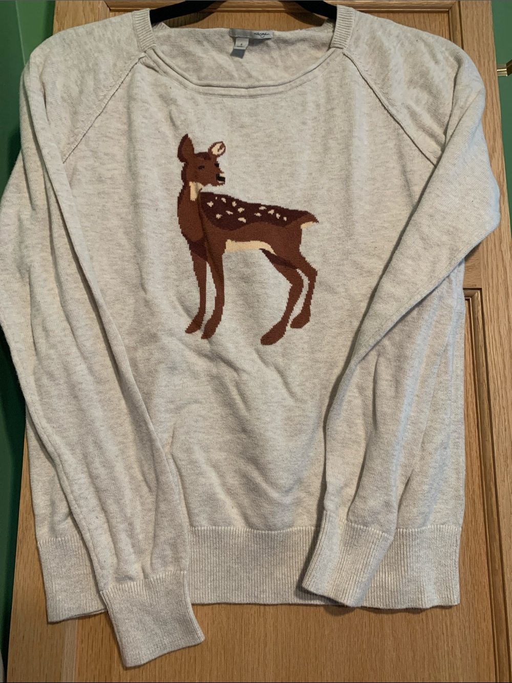 Halogen Cream Sweater with Brown Deer Motif